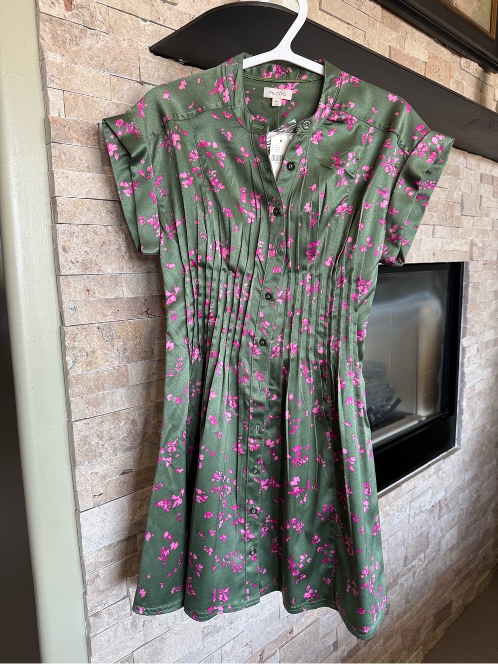Pilcro Olive Green Mini Dress with Pink Floral Print